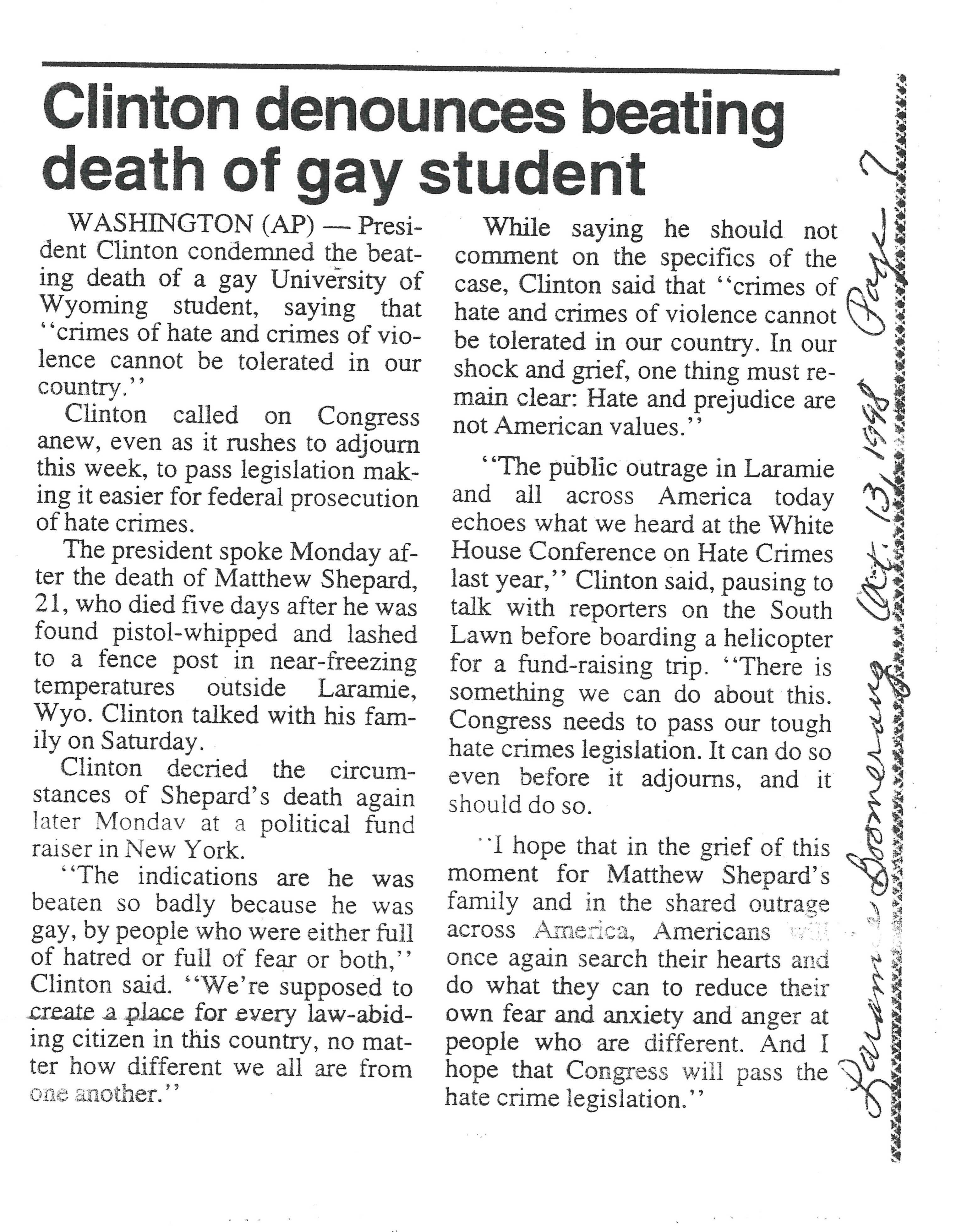 Laramie Boomerang newspaper article