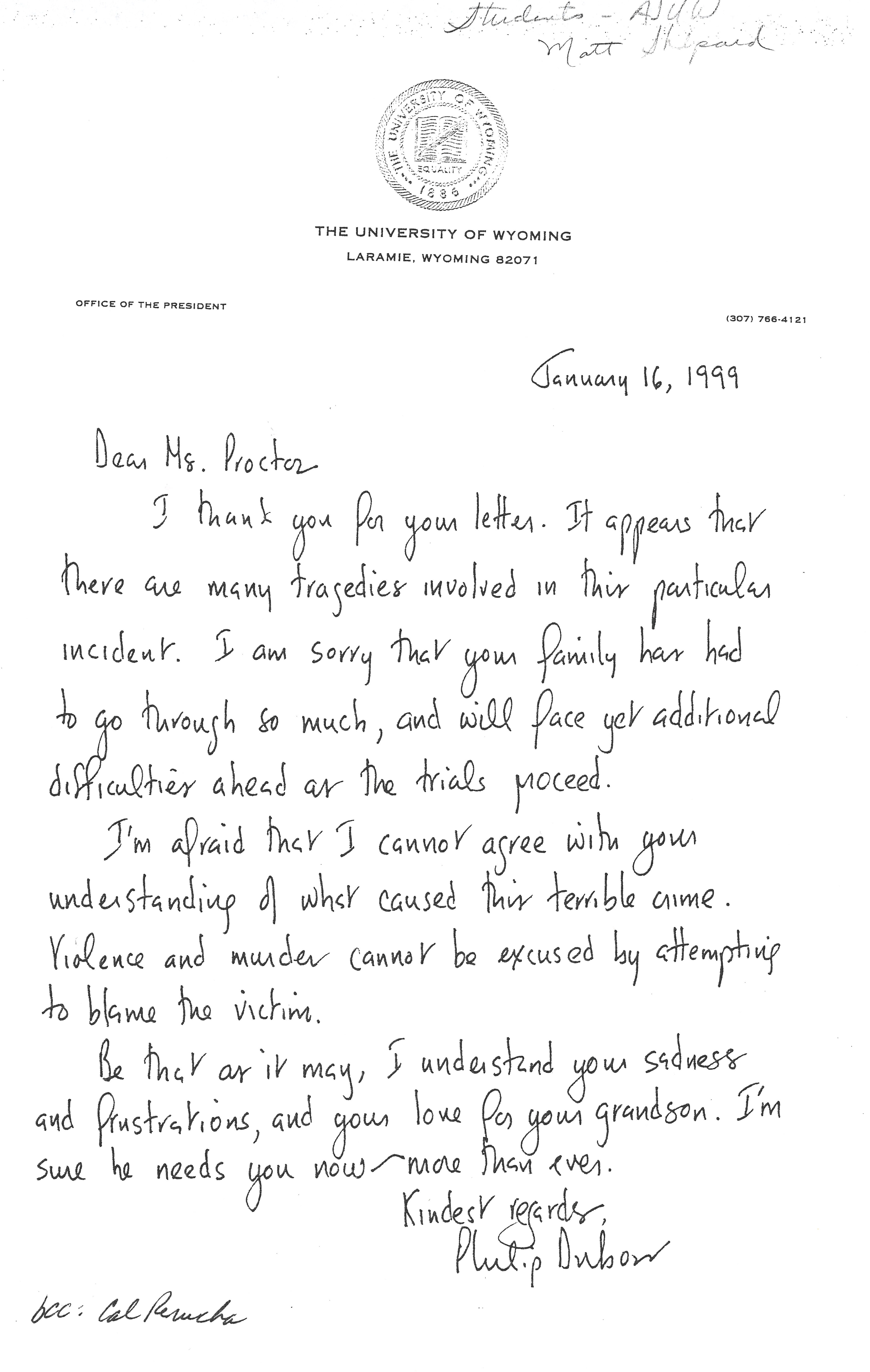 Letter from Philip Dubois to Ruth Proctor