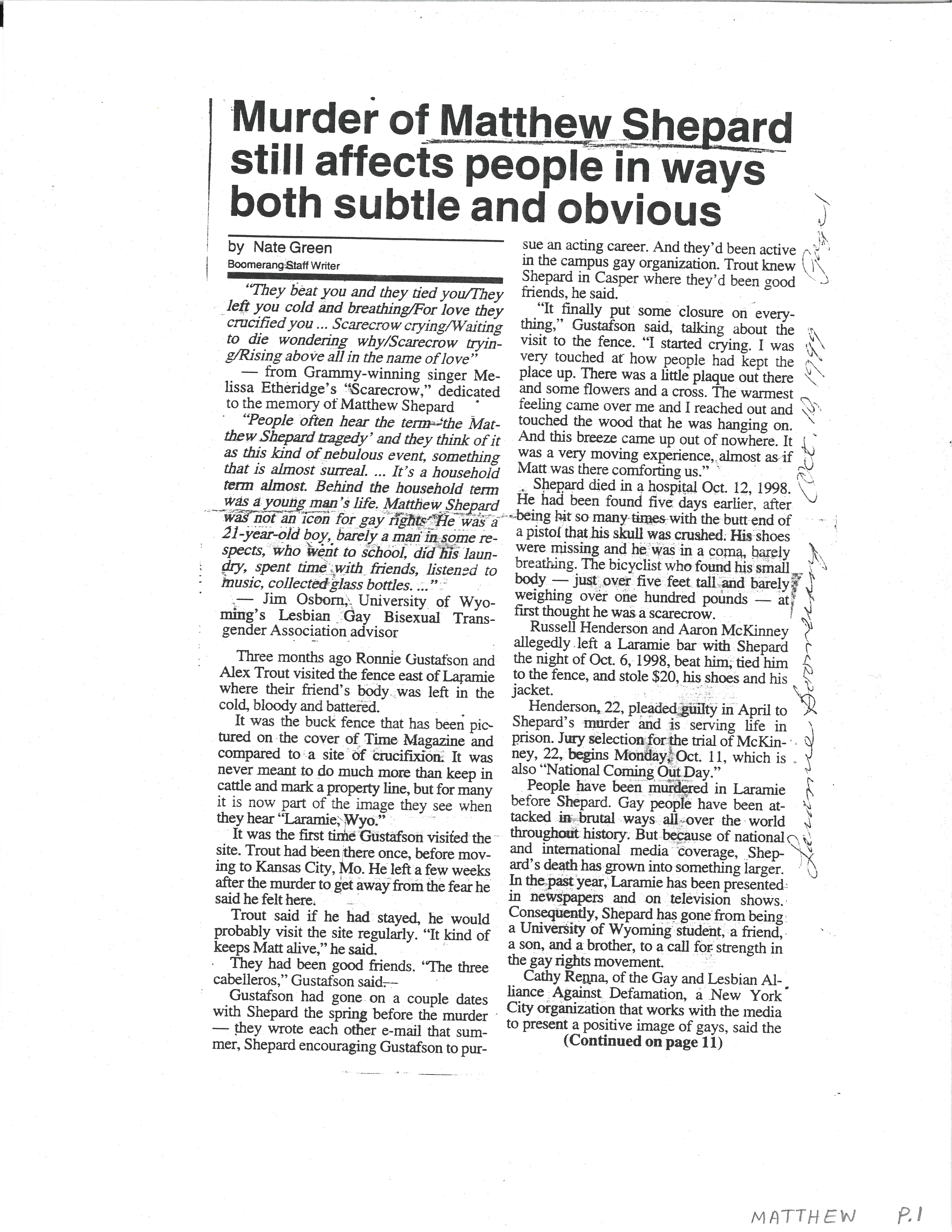  Laramie Boomerang newspaper article