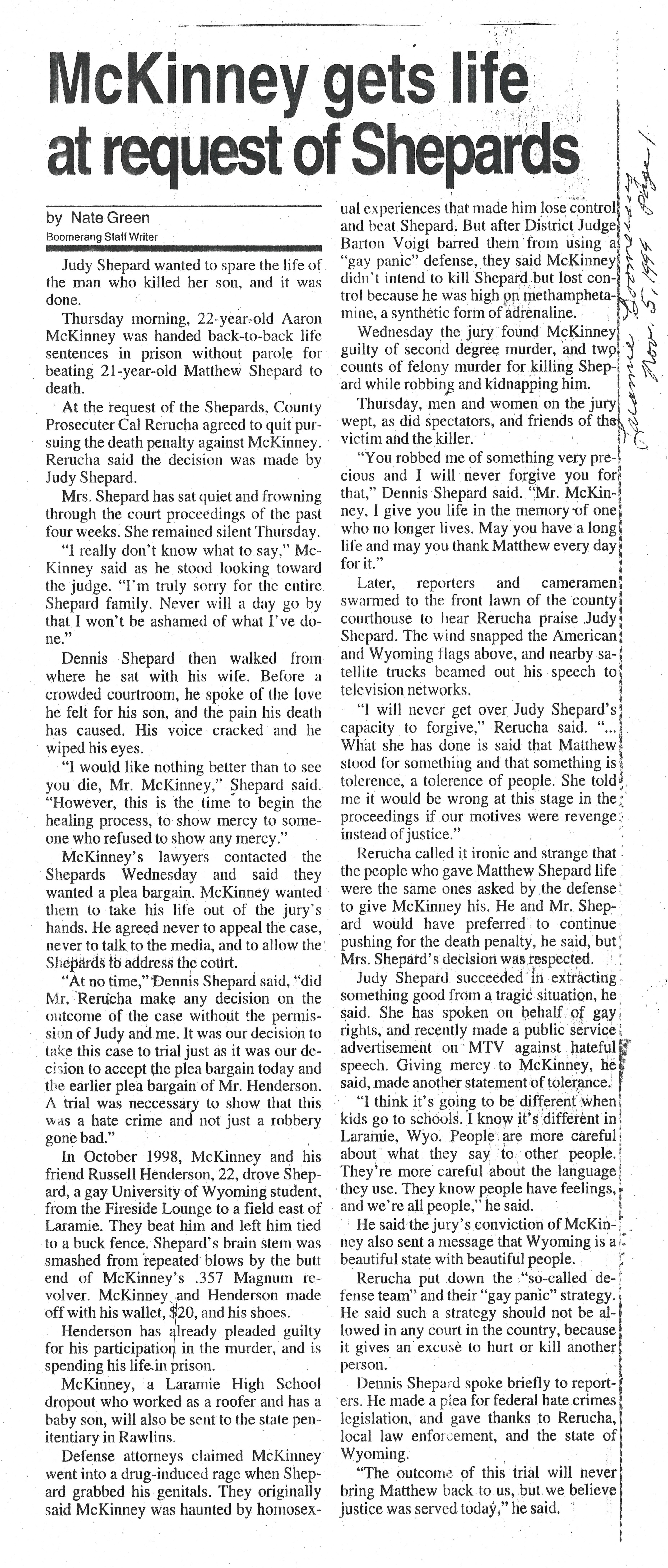 Laramie Boomerang newspaper article