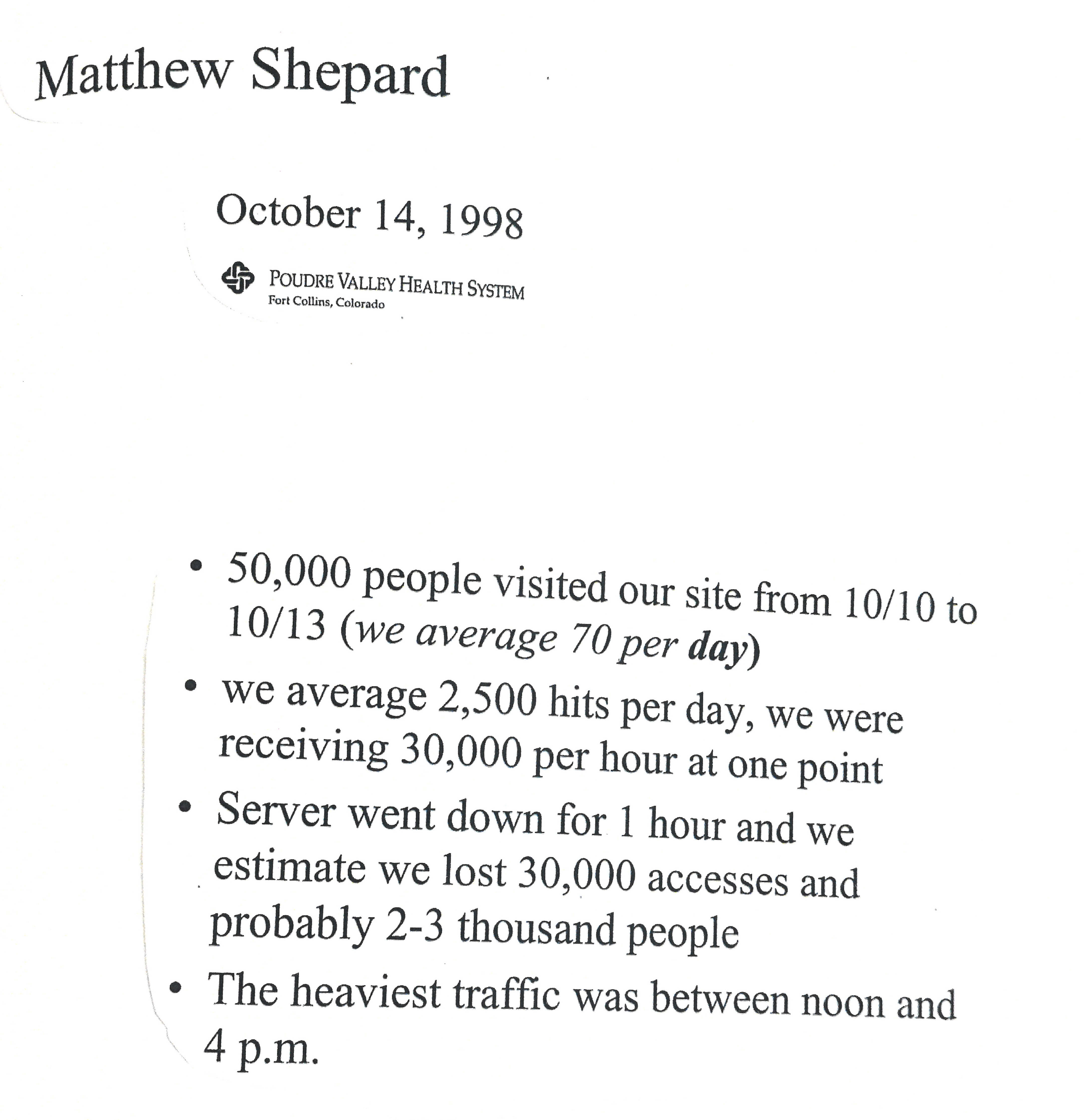 Poudre Valley Hospital Website Traffic Report