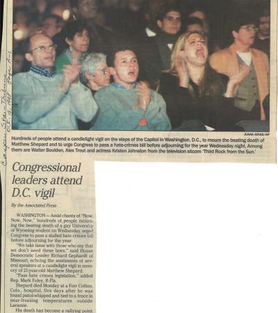 Newspaper article about vigil held in Washington D.C.