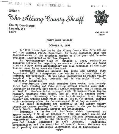 Press Release from the Albany County Sheriff