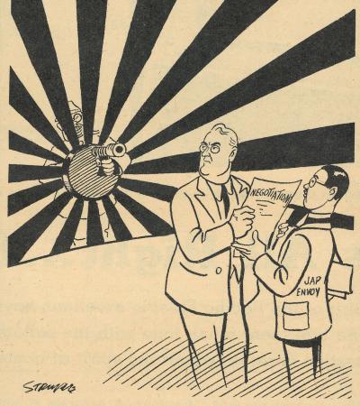 Cartoon titled "The Day of Infamy, December 7, 1941"